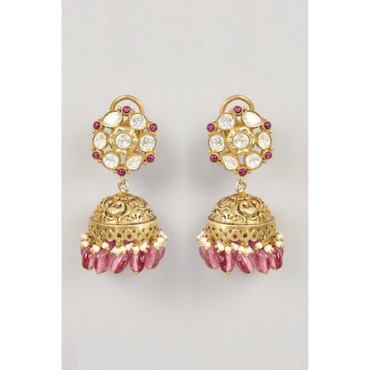 KARISA DESIGNS Pink Katha Jhumkas