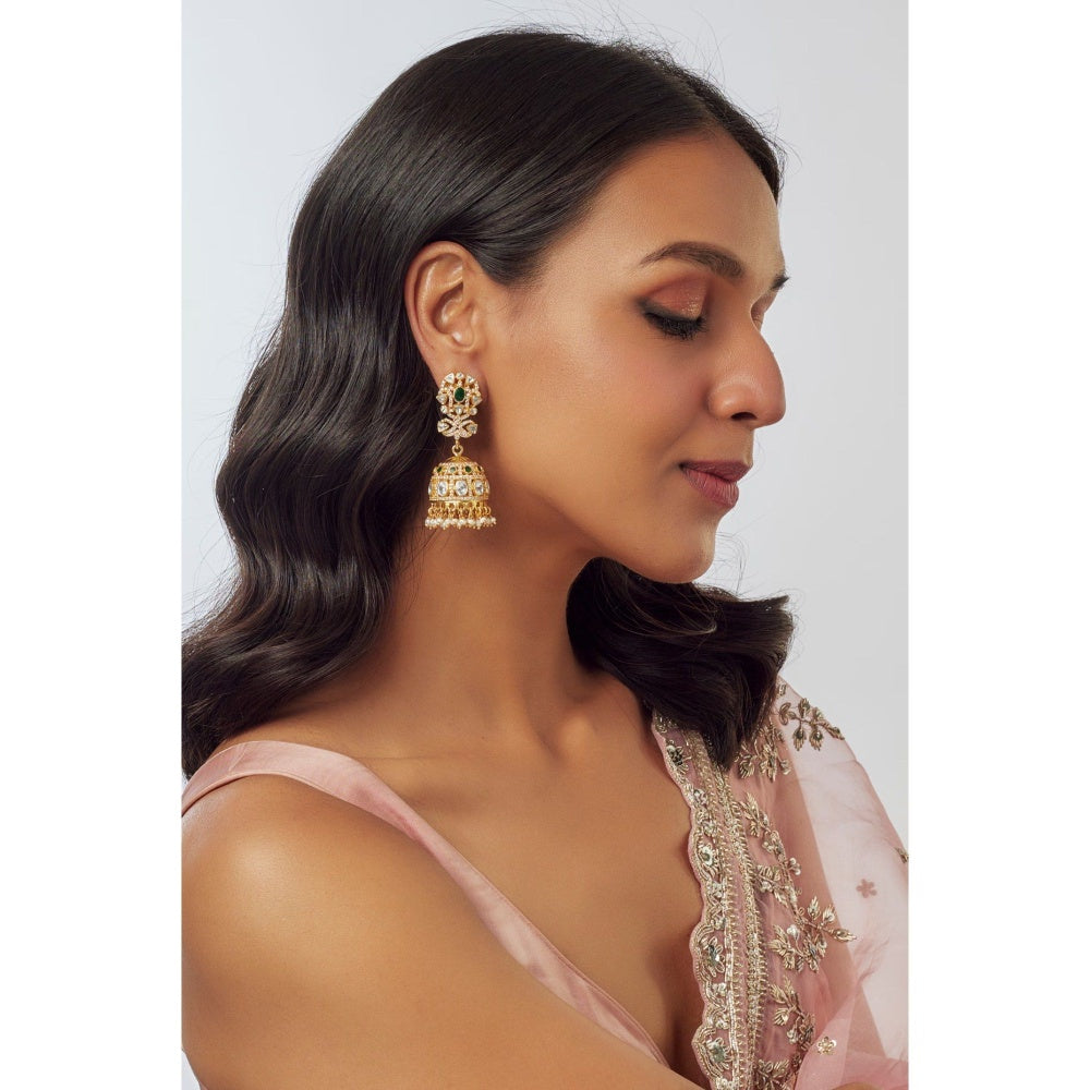 KARISA DESIGNS White Meera Pearls Moissanite Jhumkas