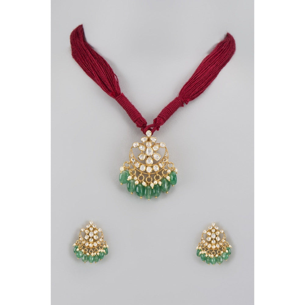 KARISA DESIGNS Green Yasha Moissanite Necklace and Pair Of Earrings Set