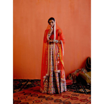 Karishma Khanduja Mushtaq Multicolor Embellished Lehenga with Blouse and Dupatta (Set of 3)