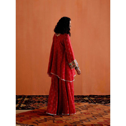 Karishma Khanduja Mushtaq Red Tassels Kurta with Sharara (Set of 2)