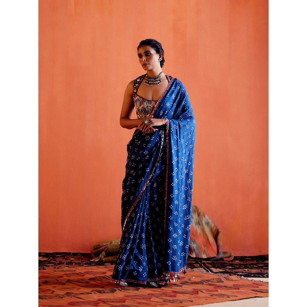 Karishma Khanduja Mustafa Blue Tassels Saree with Petticoat