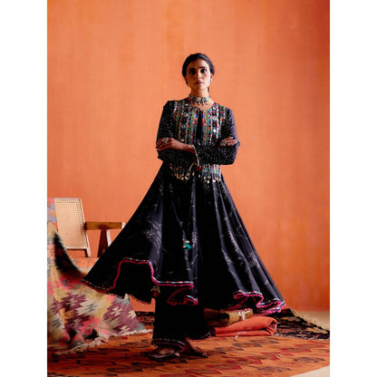 Karishma Khanduja Arshad Black Embellished Anarkali and Palazzo (Set of 2)