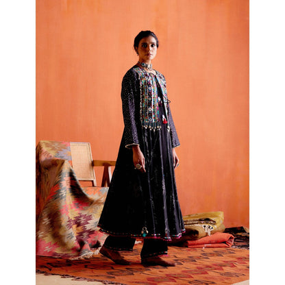 Karishma Khanduja Arshad Black Embellished Anarkali and Palazzo (Set of 2)