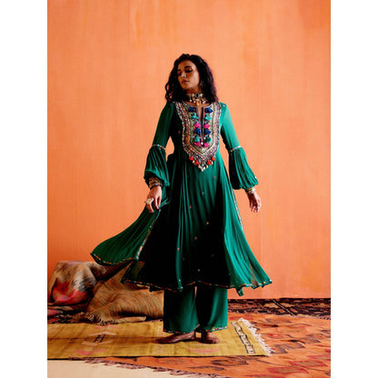 Karishma Khanduja Arshad Green Embellished Tassels Kurta with Pant (Set of 2)