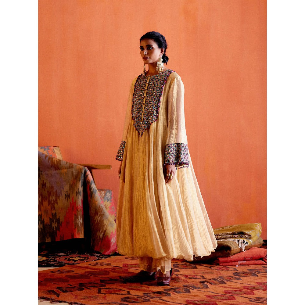 Karishma Khanduja Haseen Beige Embellished Anarkali with Pant (Set of 2)