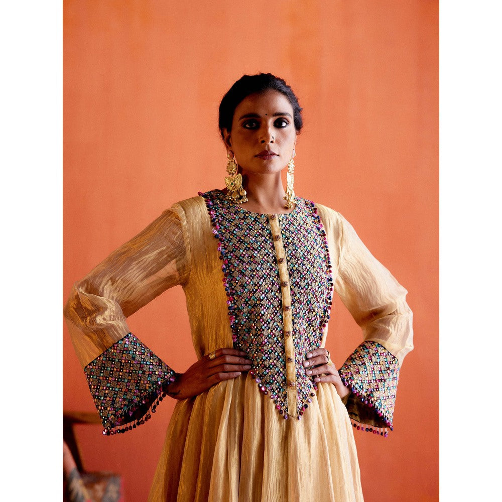 Karishma Khanduja Haseen Beige Embellished Anarkali with Pant (Set of 2)