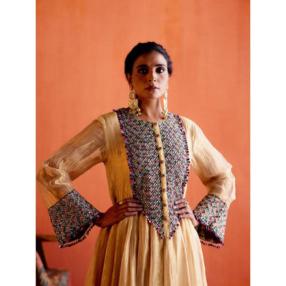 Karishma Khanduja Haseen Beige Embellished Anarkali with Pant (Set of 2)
