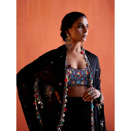 Karishma Khanduja Arshad Black Tassels Cape