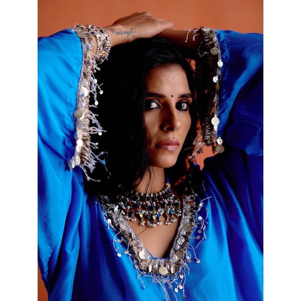 Karishma Khanduja Pradeep Blue Embellished Kurta and Pant (Set of 2)