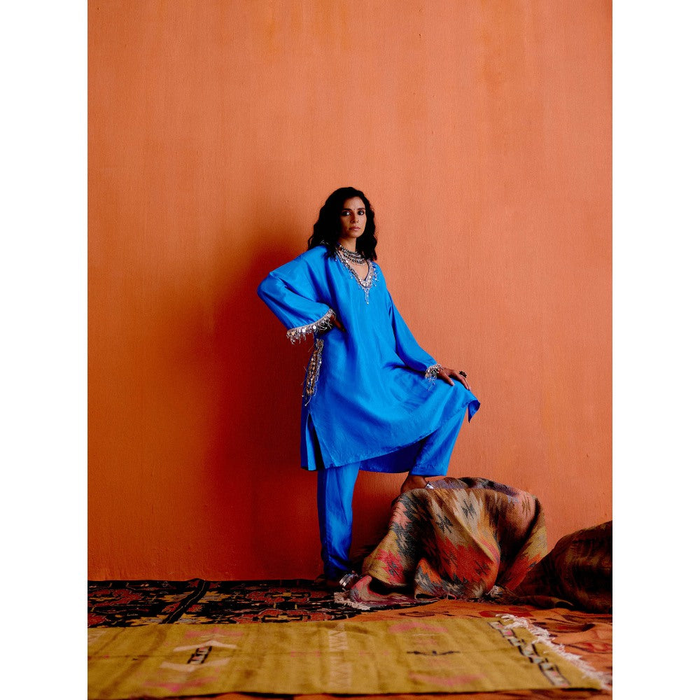 Karishma Khanduja Pradeep Blue Embellished Kurta and Pant (Set of 2)