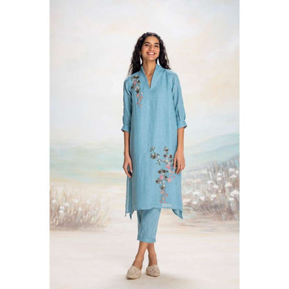Kaveri Blue Tsukiyama Fly Free Kurta with Pant (Set of 2)