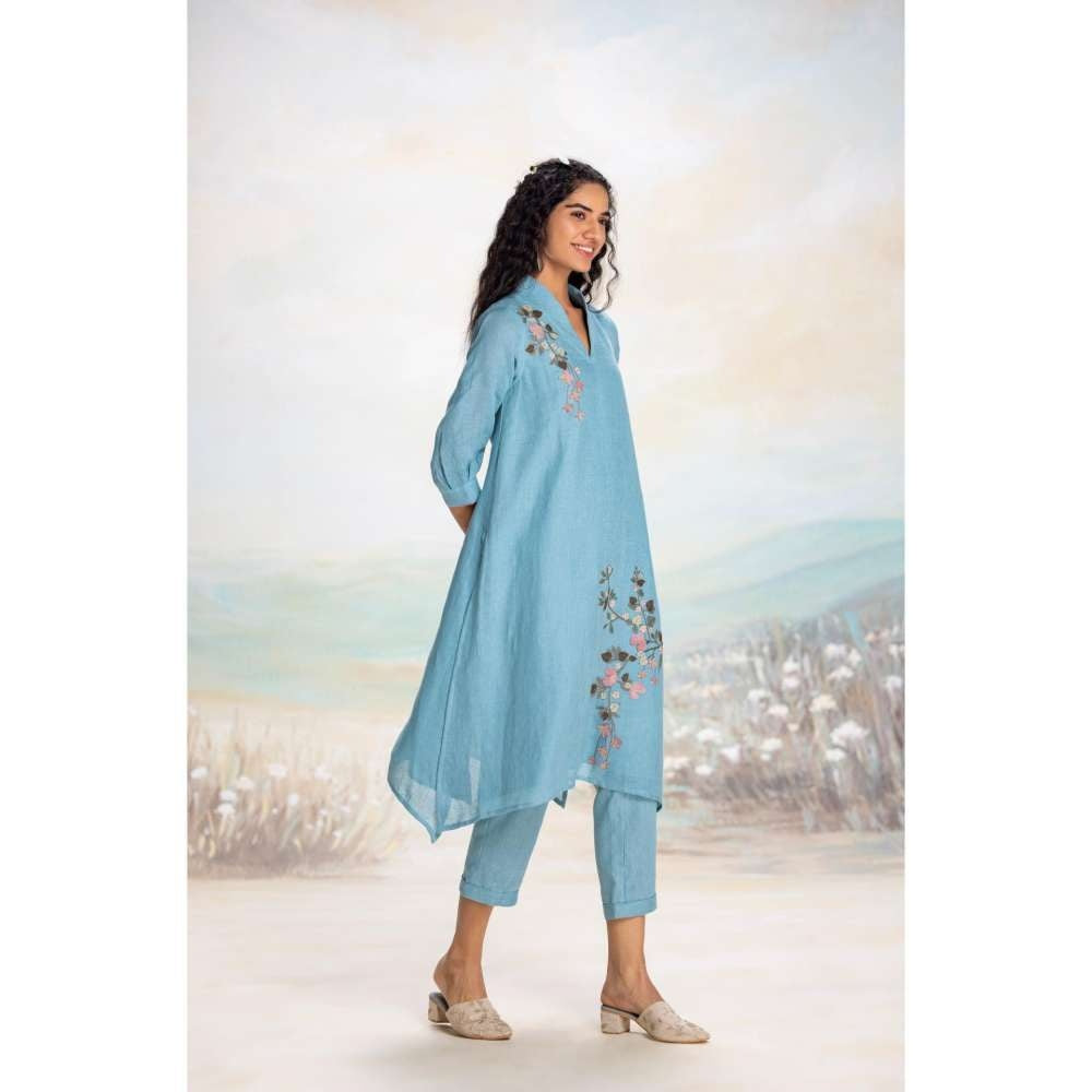 Kaveri Blue Tsukiyama Fly Free Kurta with Pant (Set of 2)