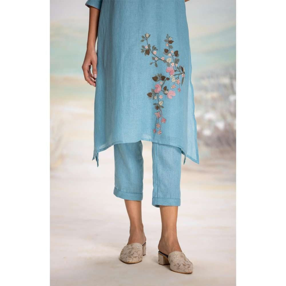 Kaveri Blue Tsukiyama Fly Free Kurta with Pant (Set of 2)
