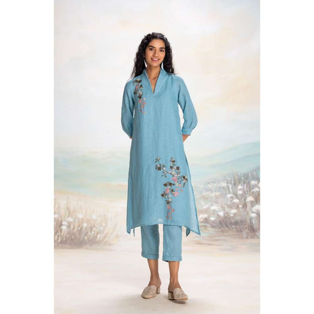 Kaveri Blue Tsukiyama Fly Free Kurta with Pant (Set of 2)