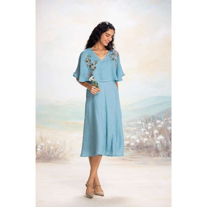 Kaveri Blue Tsukiyama Cape Dress