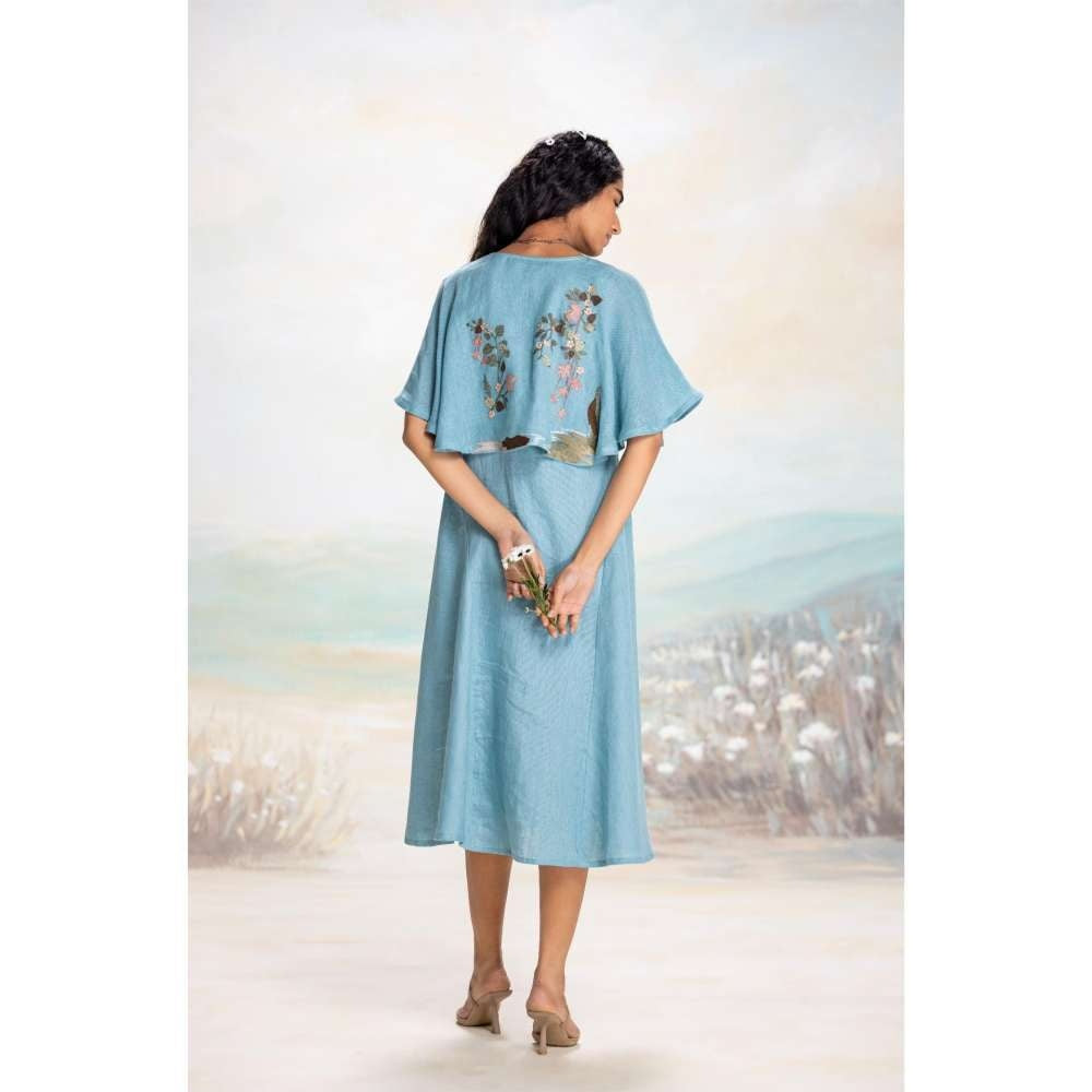 Kaveri Blue Tsukiyama Cape Dress