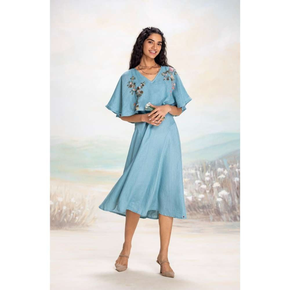 Kaveri Blue Tsukiyama Cape Dress