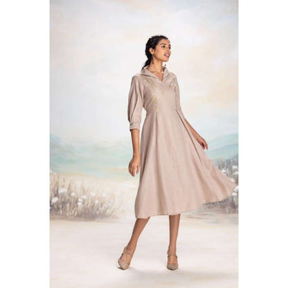 Kaveri Taupe Leaf Midi Dress