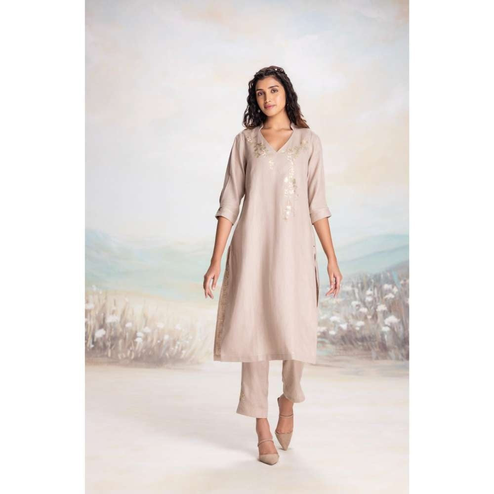 Kaveri Beige Leaf Kurta with Pant and Dupatta (Set of 3)