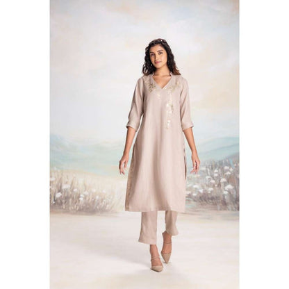 Kaveri Beige Leaf Kurta with Pant and Dupatta (Set of 3)
