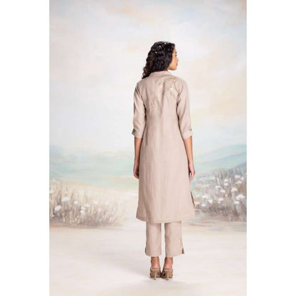 Kaveri Beige Leaf Kurta with Pant and Dupatta (Set of 3)