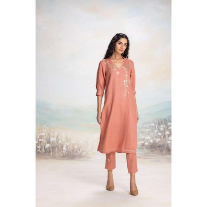 Kaveri Rust Leaf Kurta with Pant and Dupatta (Set of 3)