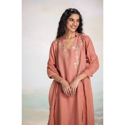 Kaveri Rust Leaf Kurta with Pant and Dupatta (Set of 3)