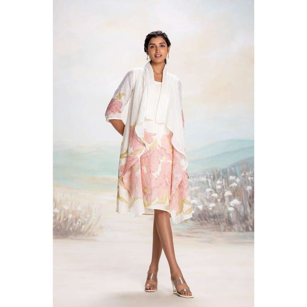 Kaveri Pink Bubble Flower Zoro Jacket Knee Length Dress