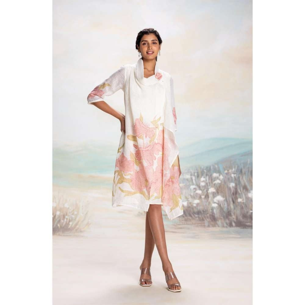 Kaveri Pink Bubble Flower Zoro Jacket Knee Length Dress