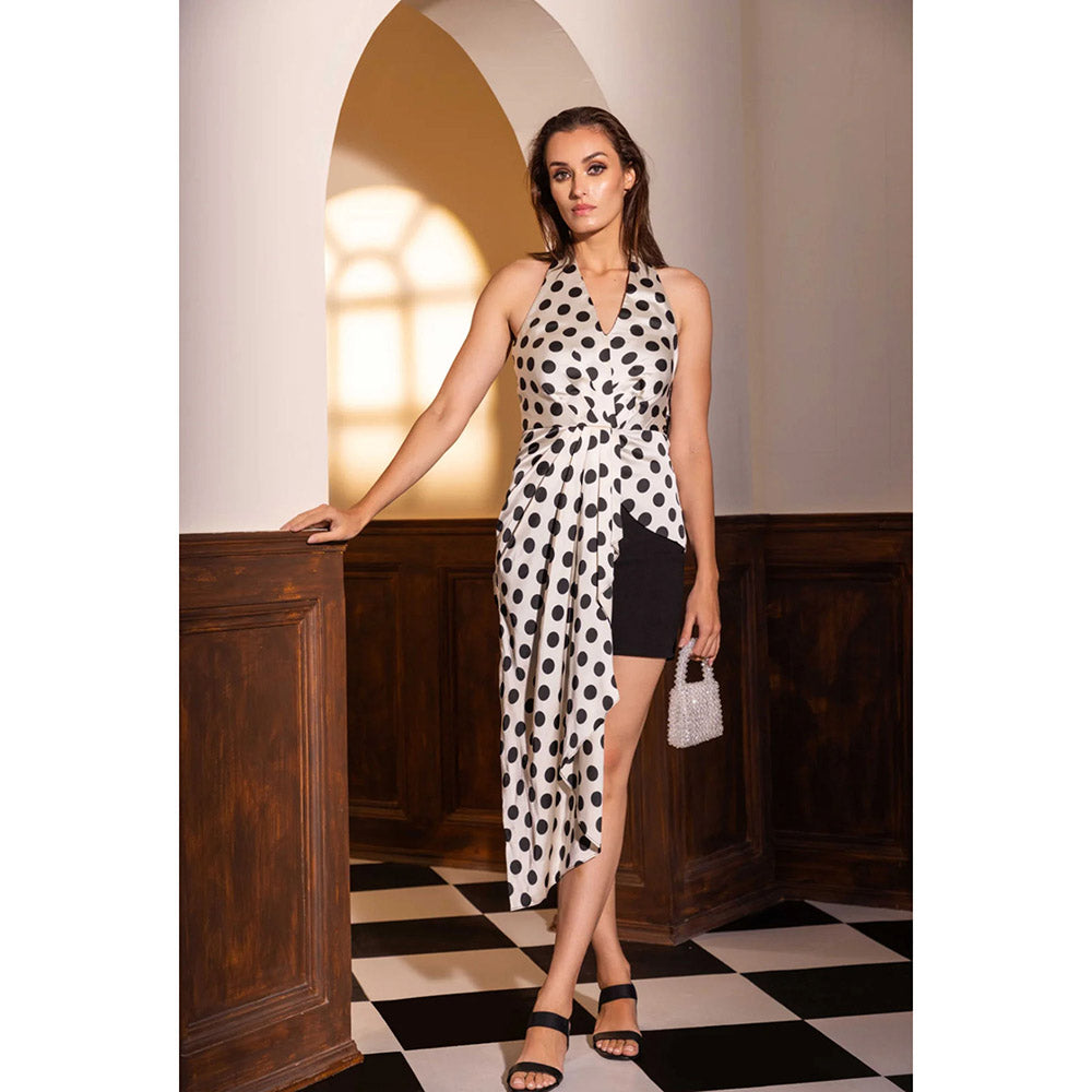 Kayjay by Kritika Jain Halter Neck Fitted High and Low Dotty Top