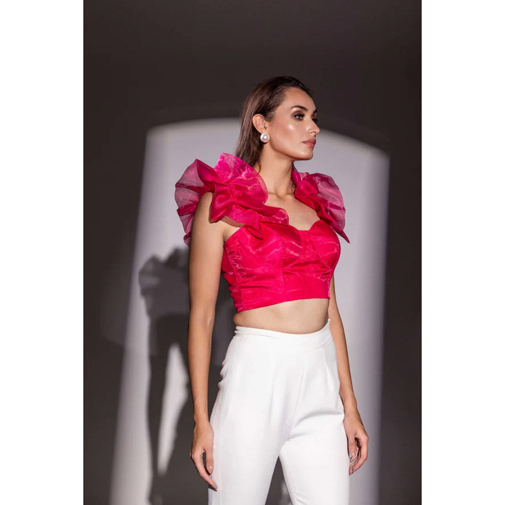 Kayjay by Kritika Jain Padded Ruffled Shoulder Marbella Crop Top