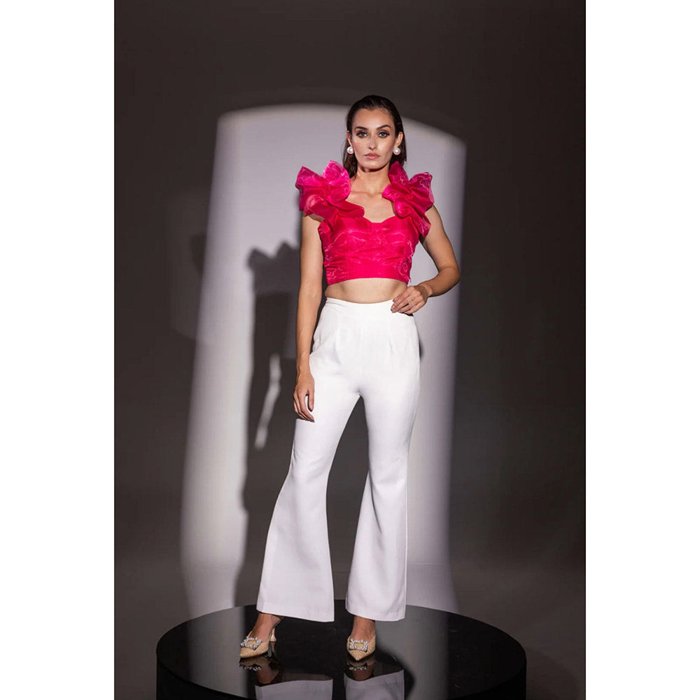 Kayjay by Kritika Jain Padded Ruffled Shoulder Marbella Crop Top