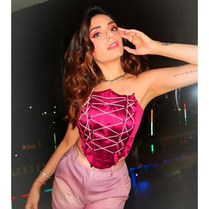 Kayjay by Kritika Jain Wine Satin Stassy Crop Top