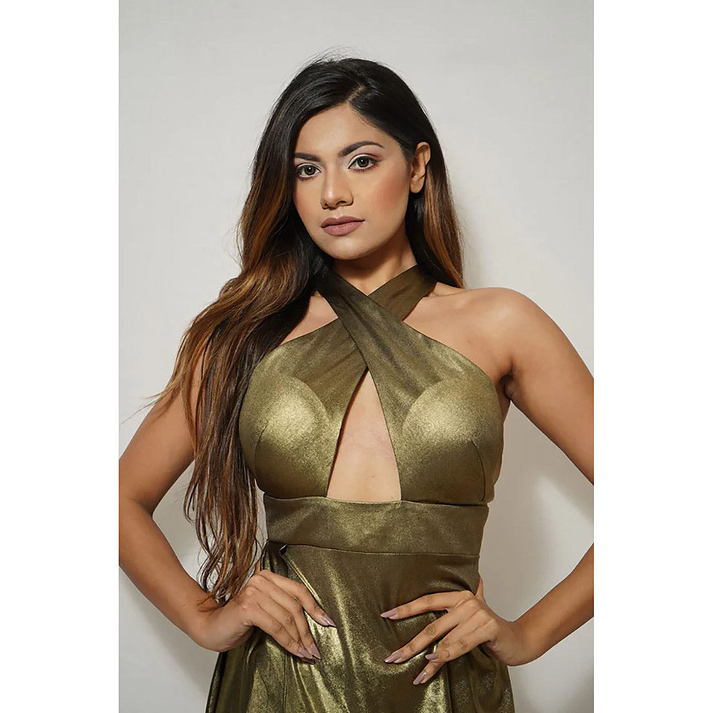 Kayjay by Kritika Jain Green Sleeveless Halter Neck Miss My Ex Dress