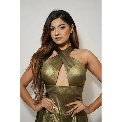 Kayjay by Kritika Jain Green Sleeveless Halter Neck Miss My Ex Dress
