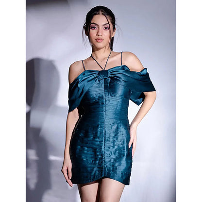 Kayjay by Kritika Jain Teal Sleeveless Halter Neck Dress