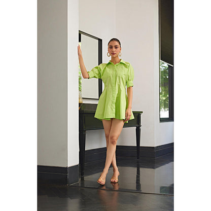 Kay Kay BY KKHUSHI SAHAII Green Embellished/Sequined Neon Shirt Mini Dress