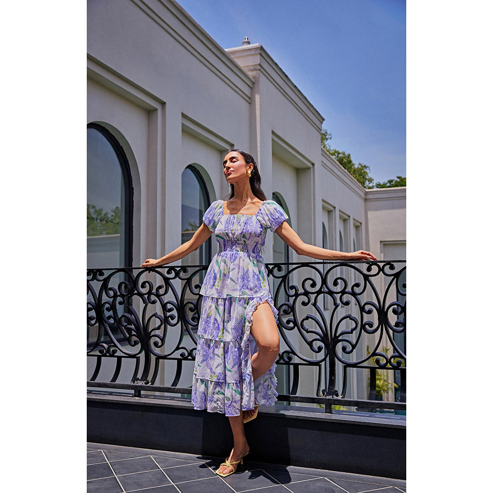 Kay Kay BY KKHUSHI SAHAII White Printed Layer Midi Dress