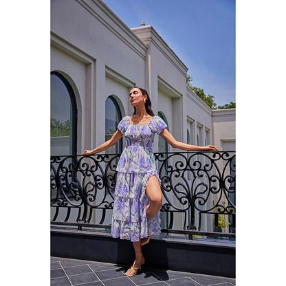 Kay Kay BY KKHUSHI SAHAII White Printed Layer Midi Dress