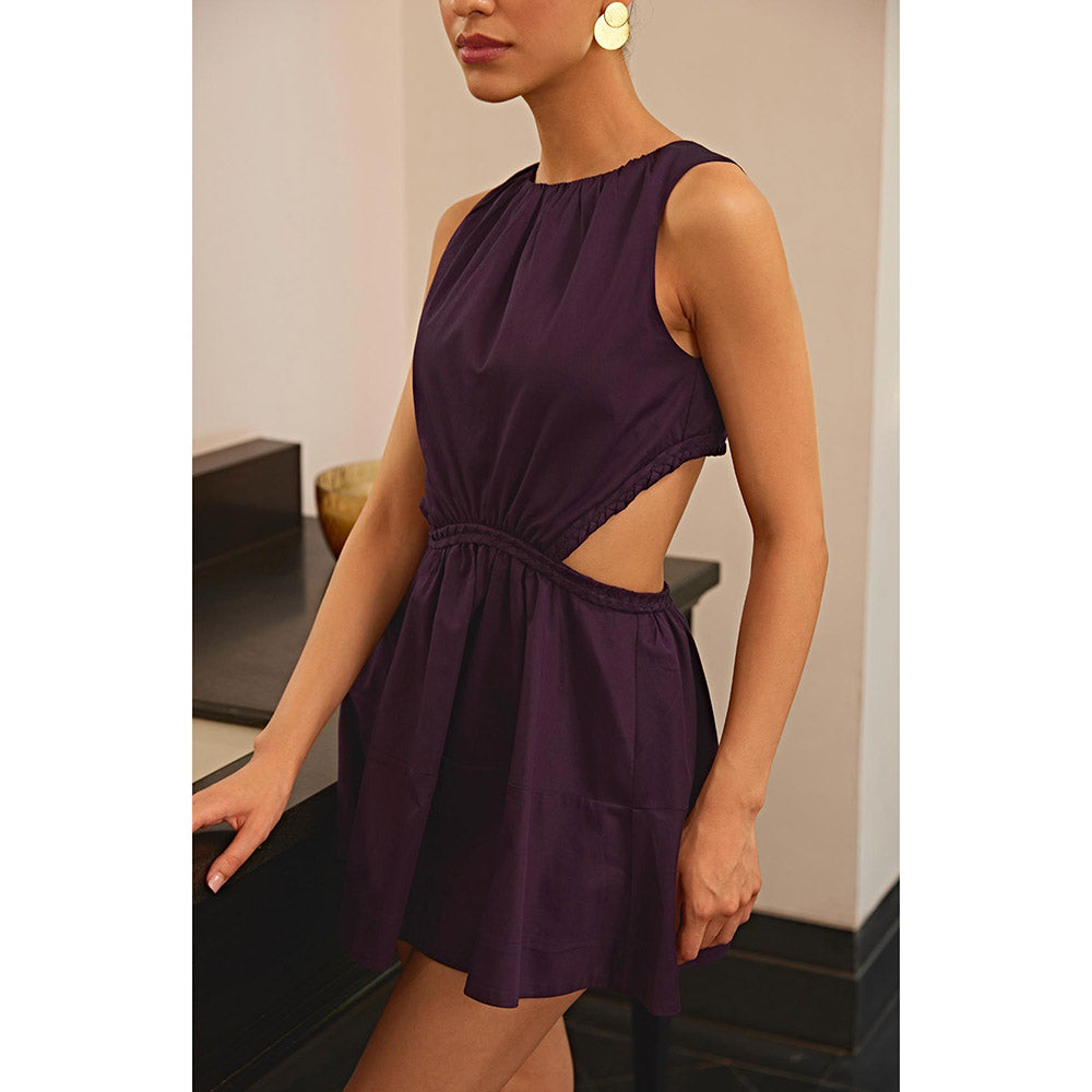 Kay Kay BY KKHUSHI SAHAII Purple Solid/Plain Braided Mini Dress