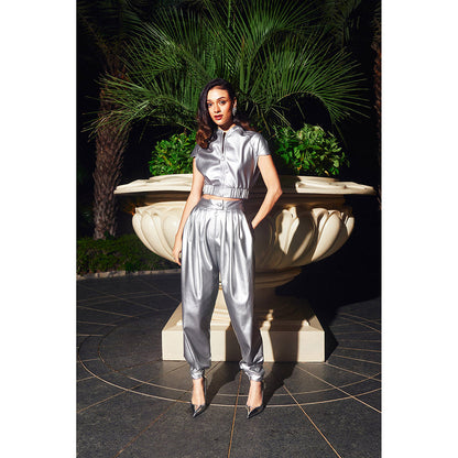 Kay Kay BY KKHUSHI SAHAII Women High Neck Silver Noemi Co-Ord (Set of 2)