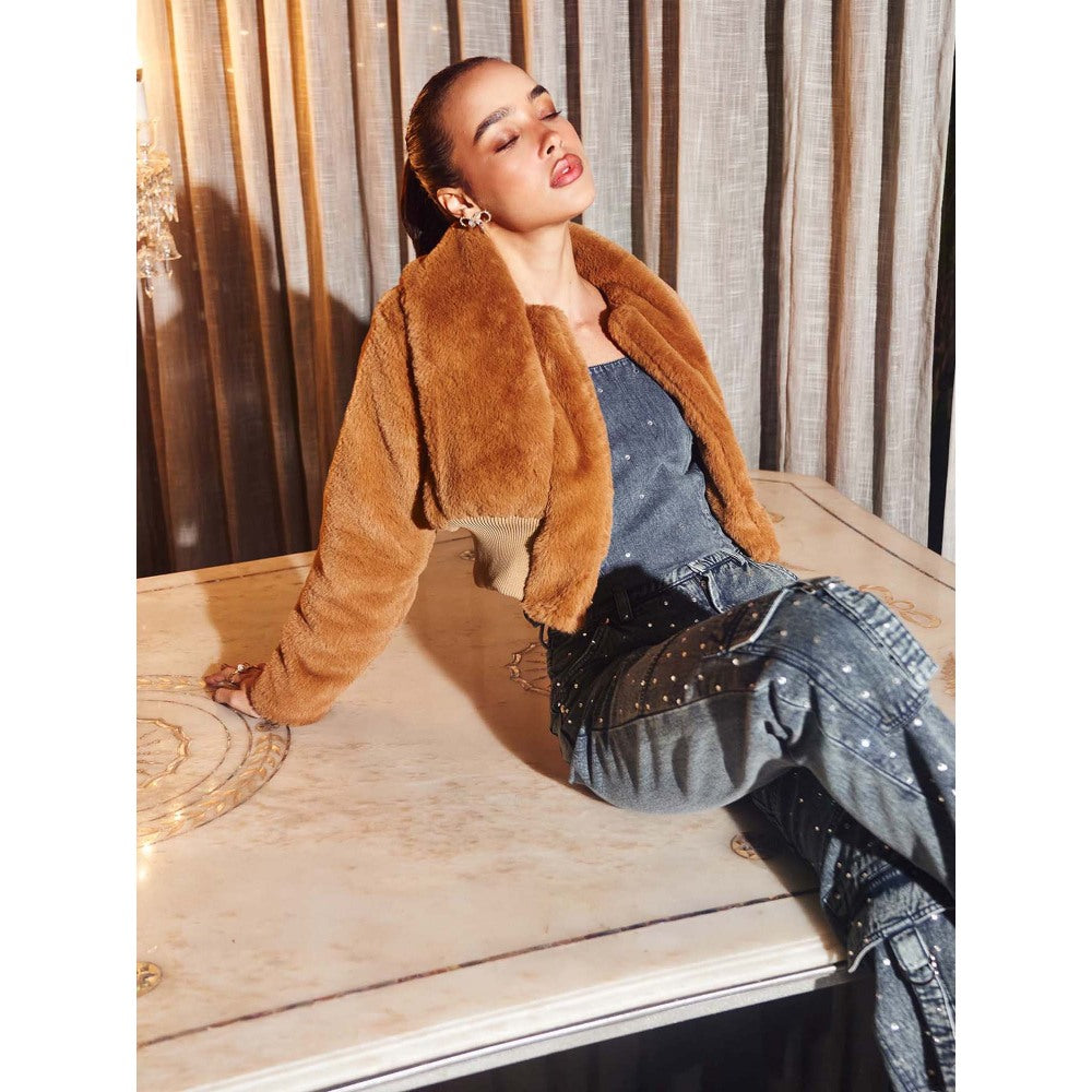 Kay Kay BY KKHUSHI SAHAII Women Fur Em Brown Winter Coat Jacket