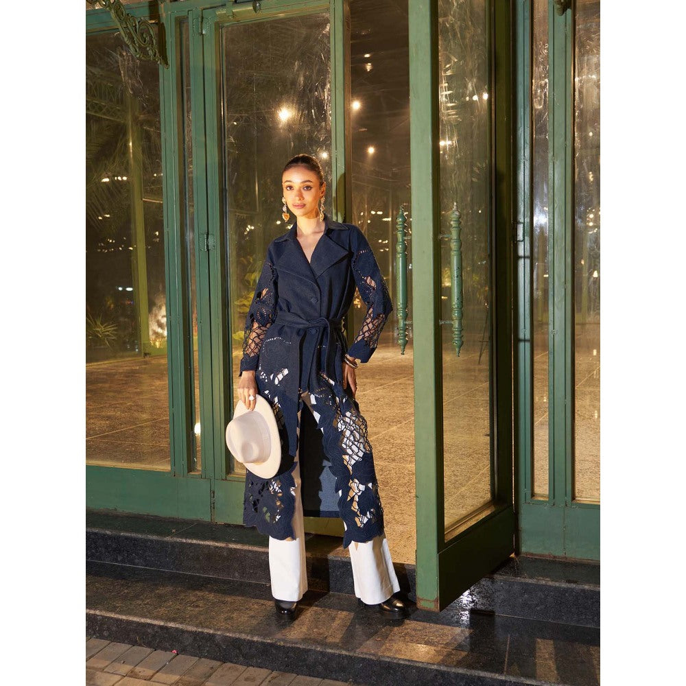 Kay Kay BY KKHUSHI SAHAII Women Denim Jenna Trench Coat with Belt (Set of 2)
