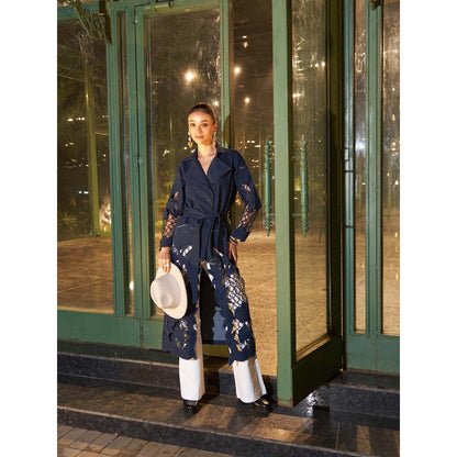 Kay Kay BY KKHUSHI SAHAII Women Denim Jenna Trench Coat with Belt (Set of 2)
