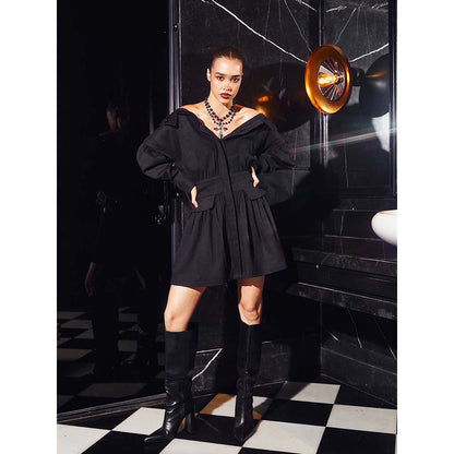 Kay Kay BY KKHUSHI SAHAII Women Mini V-Neck Full Sleeves Vivianne Black Dress