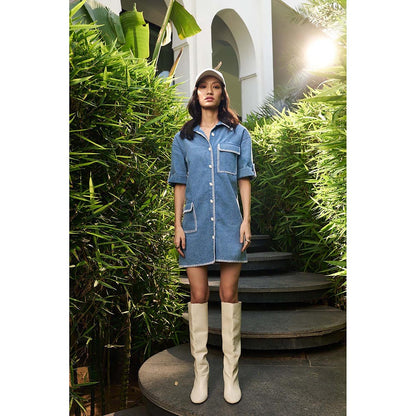 Kay Kay BY KKHUSHI SAHAII Audrey Denim Blue Mini Dress