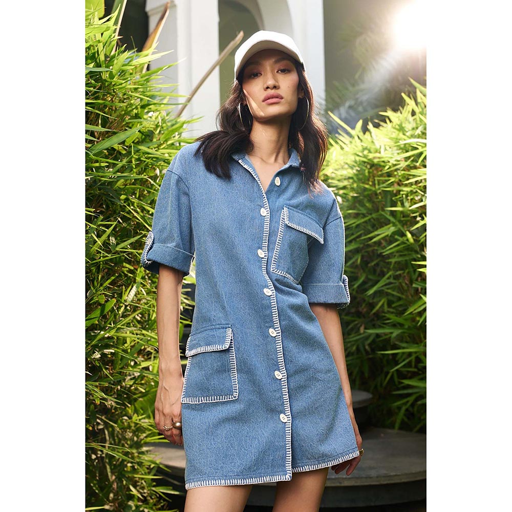 Kay Kay BY KKHUSHI SAHAII Audrey Denim Blue Mini Dress