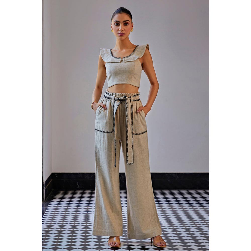 Kay Kay BY KKHUSHI SAHAII Blanket Stitch Beige Co-Ord Set