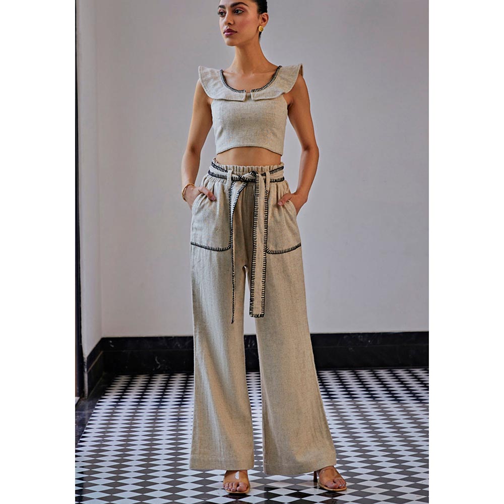 Kay Kay BY KKHUSHI SAHAII Blanket Stitch Beige Co-Ord Set